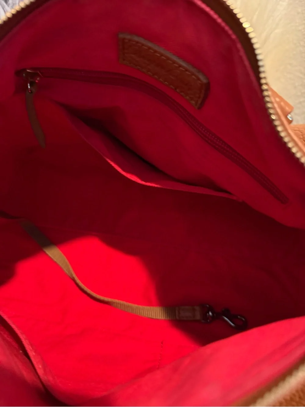 Dooney & Bourke Tan Pebbled Leather Satchel with Detachable Strap
